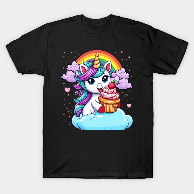 Birthday Unicorn With A Cupcake T-Shirt by BDAZ